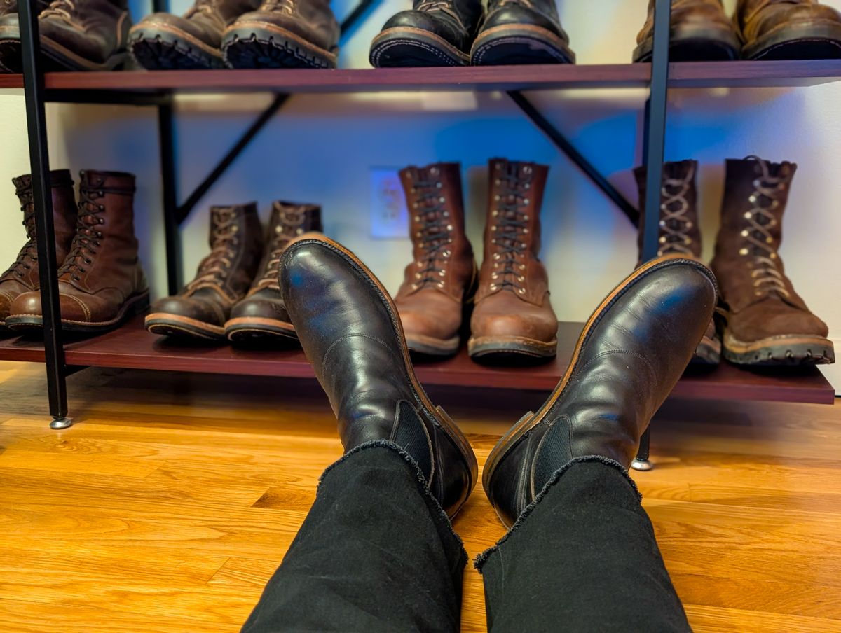 Photo by demo on January 31, 2025 of the RRL Congress Boot in Horween Black Chromexcel.