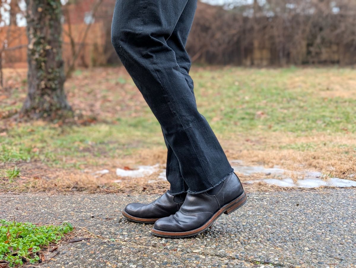 Photo by demo on January 30, 2025 of the RRL Congress Boot in Horween Black Chromexcel.