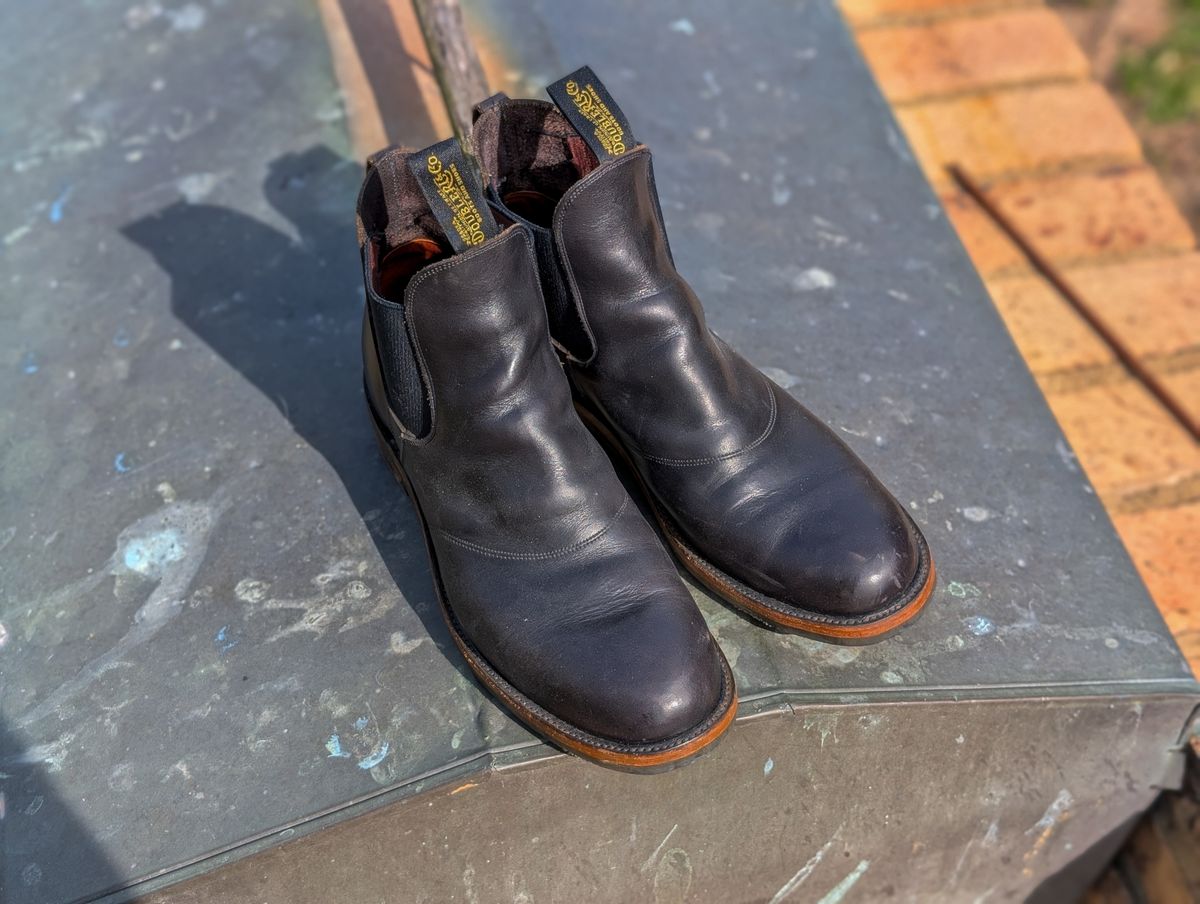 Photo by demo on March 24, 2025 of the RRL Congress Boot in Horween Black Chromexcel.