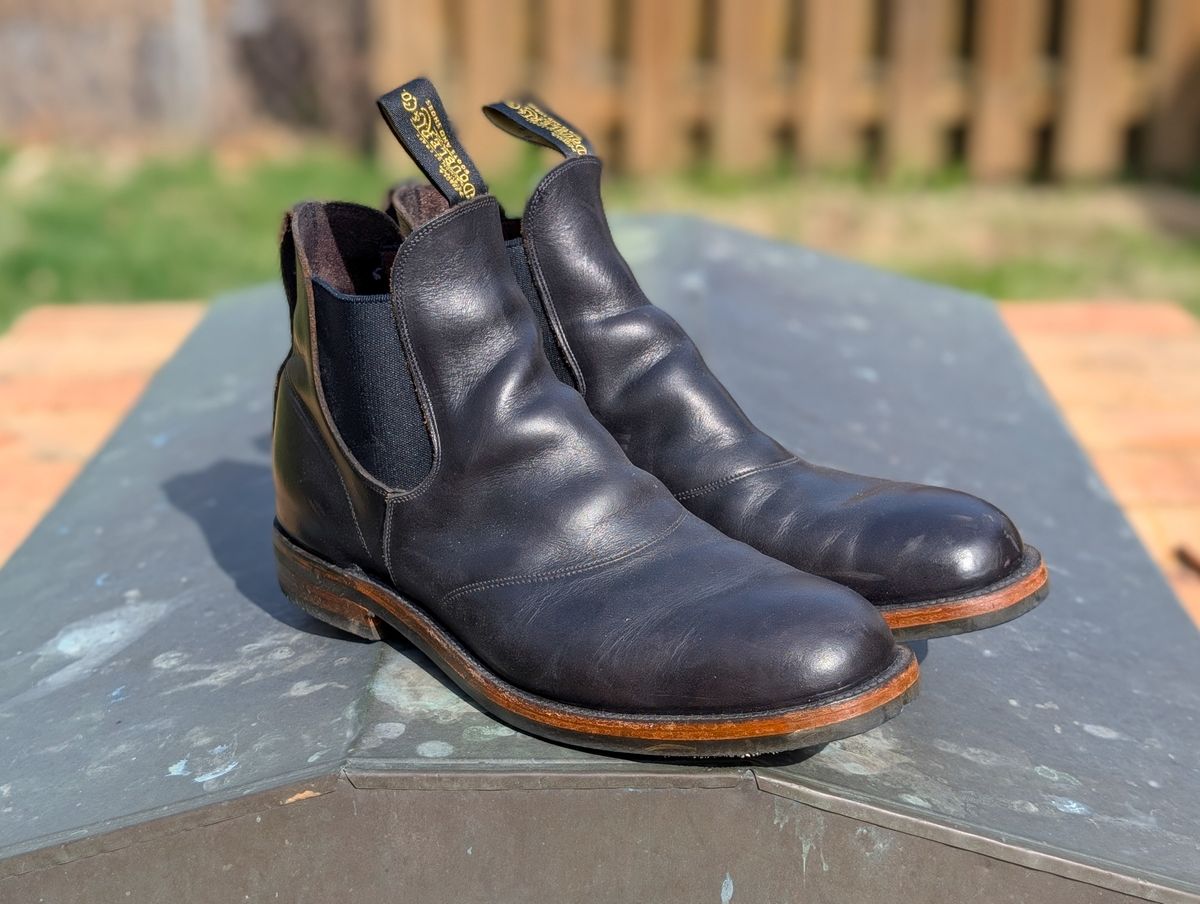 Photo by demo on March 24, 2025 of the RRL Congress Boot in Horween Black Chromexcel.