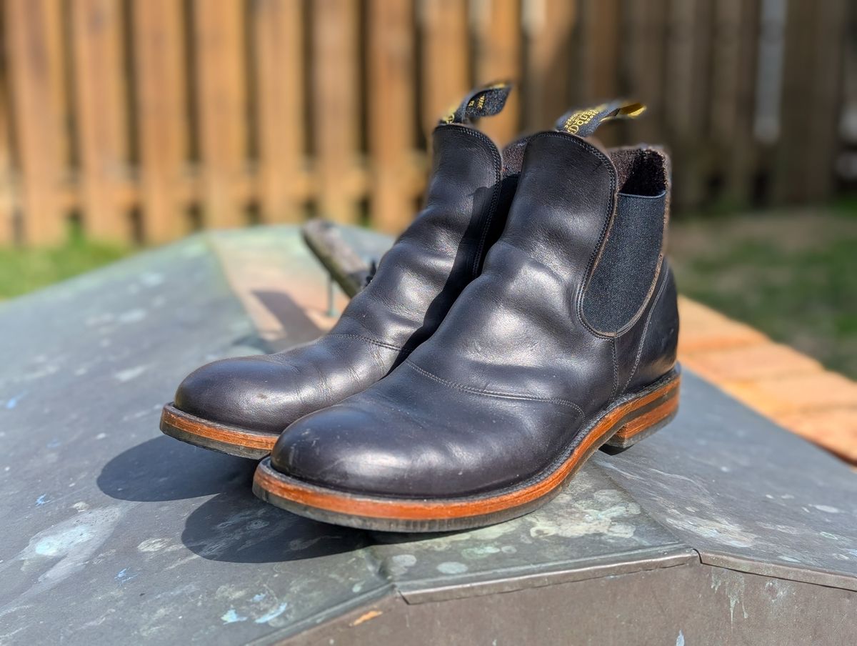 Photo by demo on March 24, 2025 of the RRL Congress Boot in Horween Black Chromexcel.