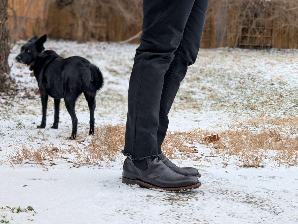 Photo by demo on February 16, 2025 of the RRL Congress Boot in Horween Black Chromexcel.