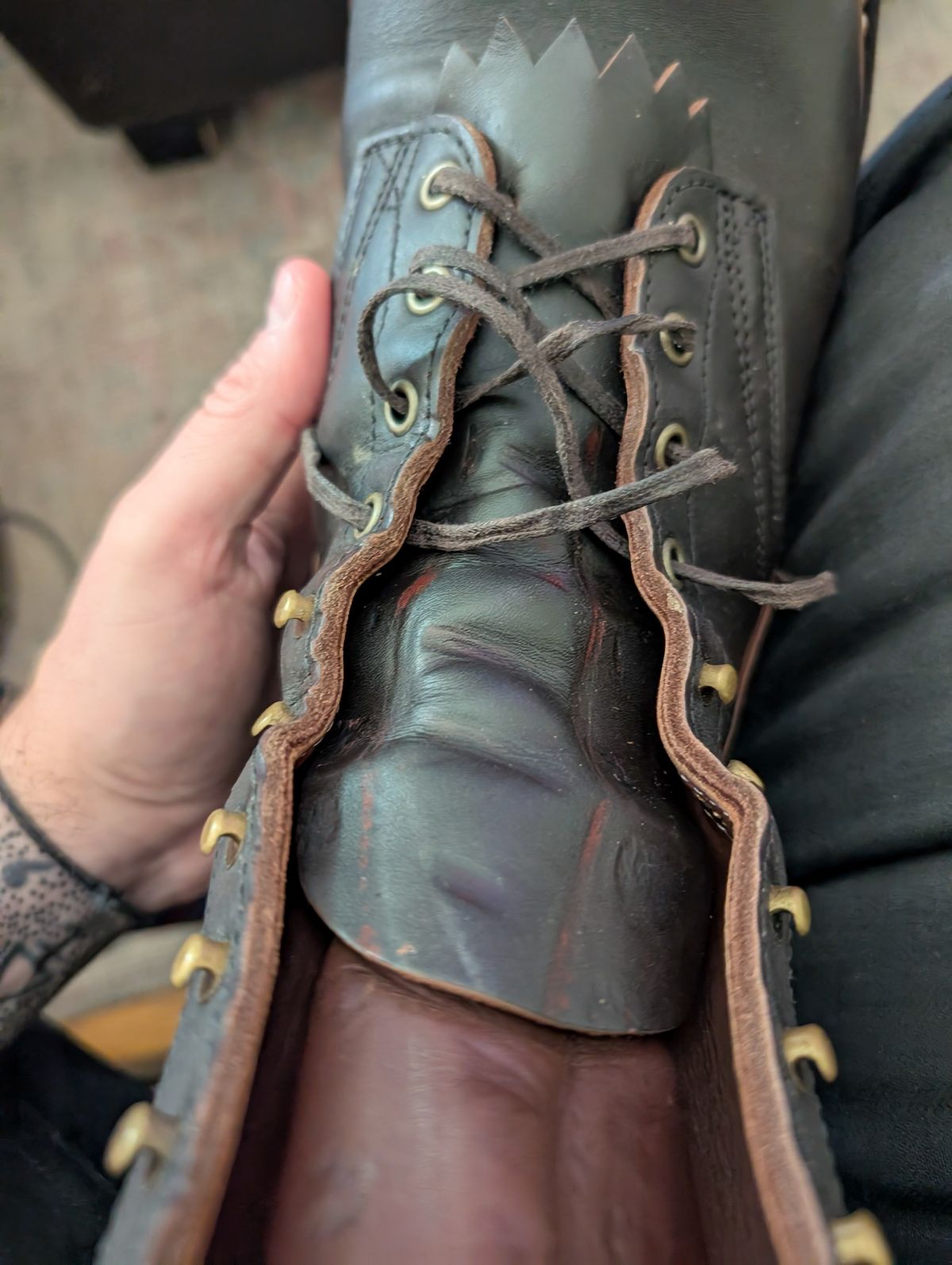 Photo by demo on June 28, 2025 of the Frank's Boots Custom Model in Seidel Mocha Oil Tan.