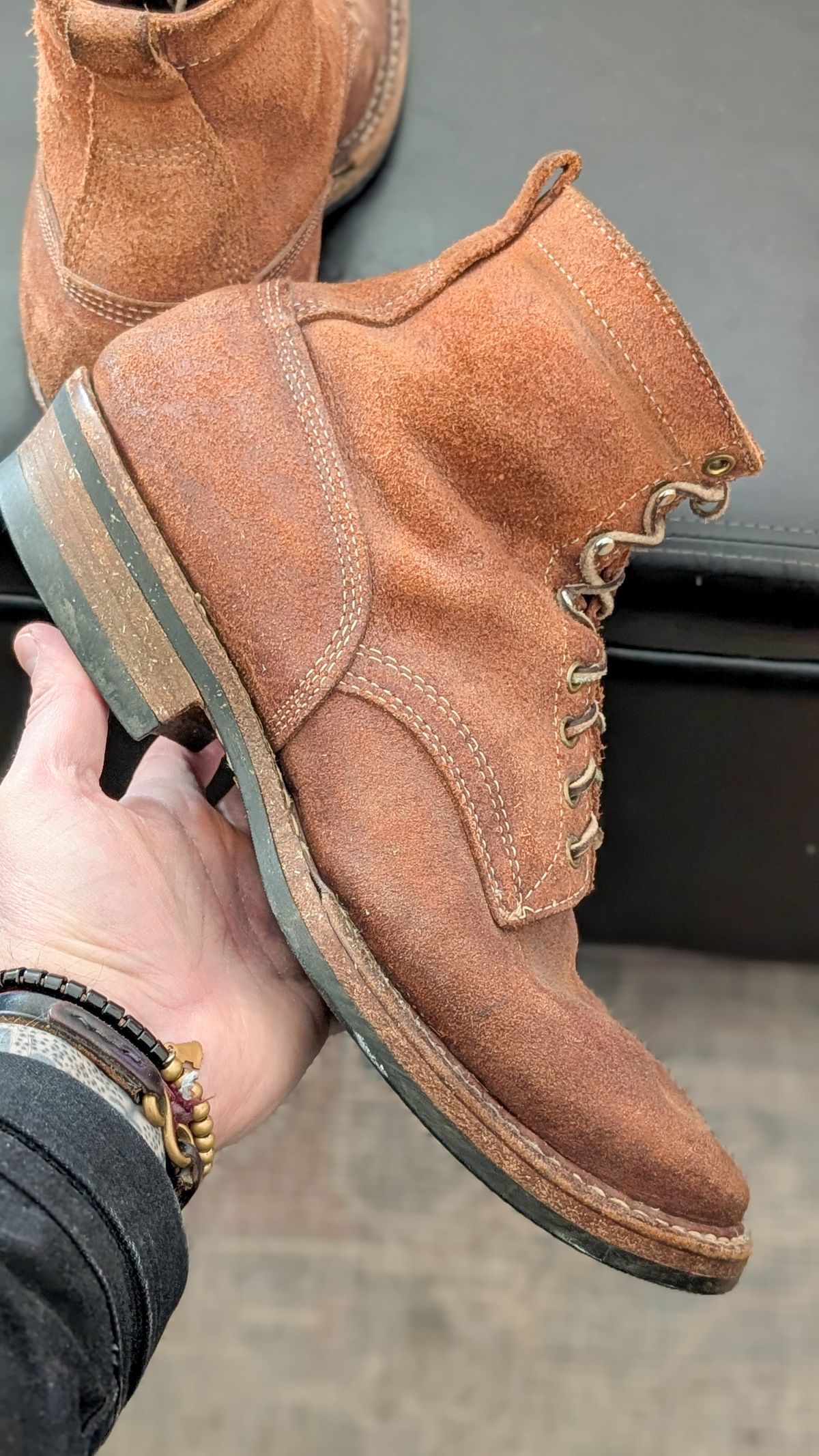 Photo by demo on February 2, 2026 of the White's 350 Cruiser in Seidel Red Dog Oil Tan Roughout.