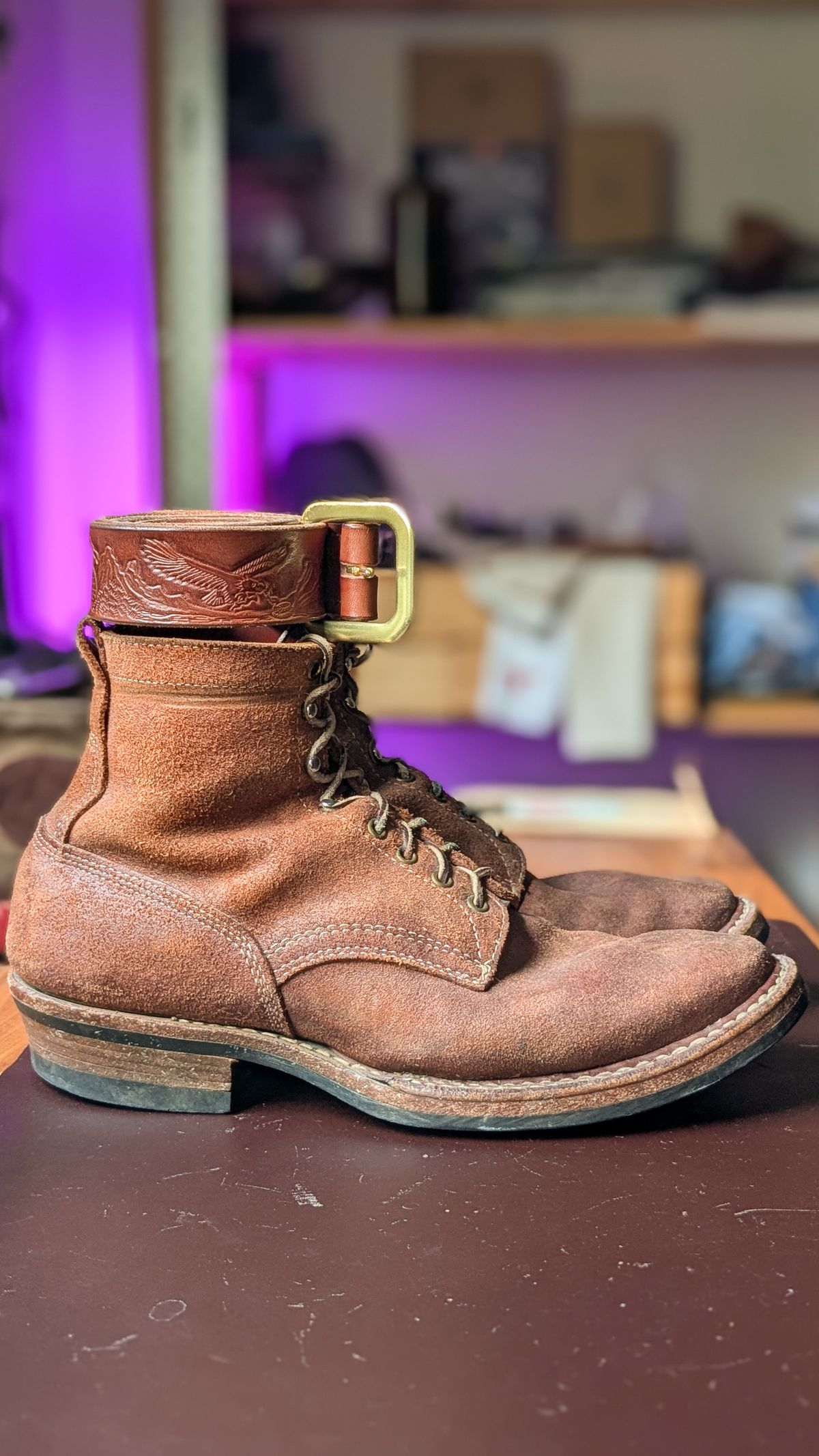 Photo by demo on June 5, 2026 of the White's 350 Cruiser in Seidel Red Dog Oil Tan Roughout.