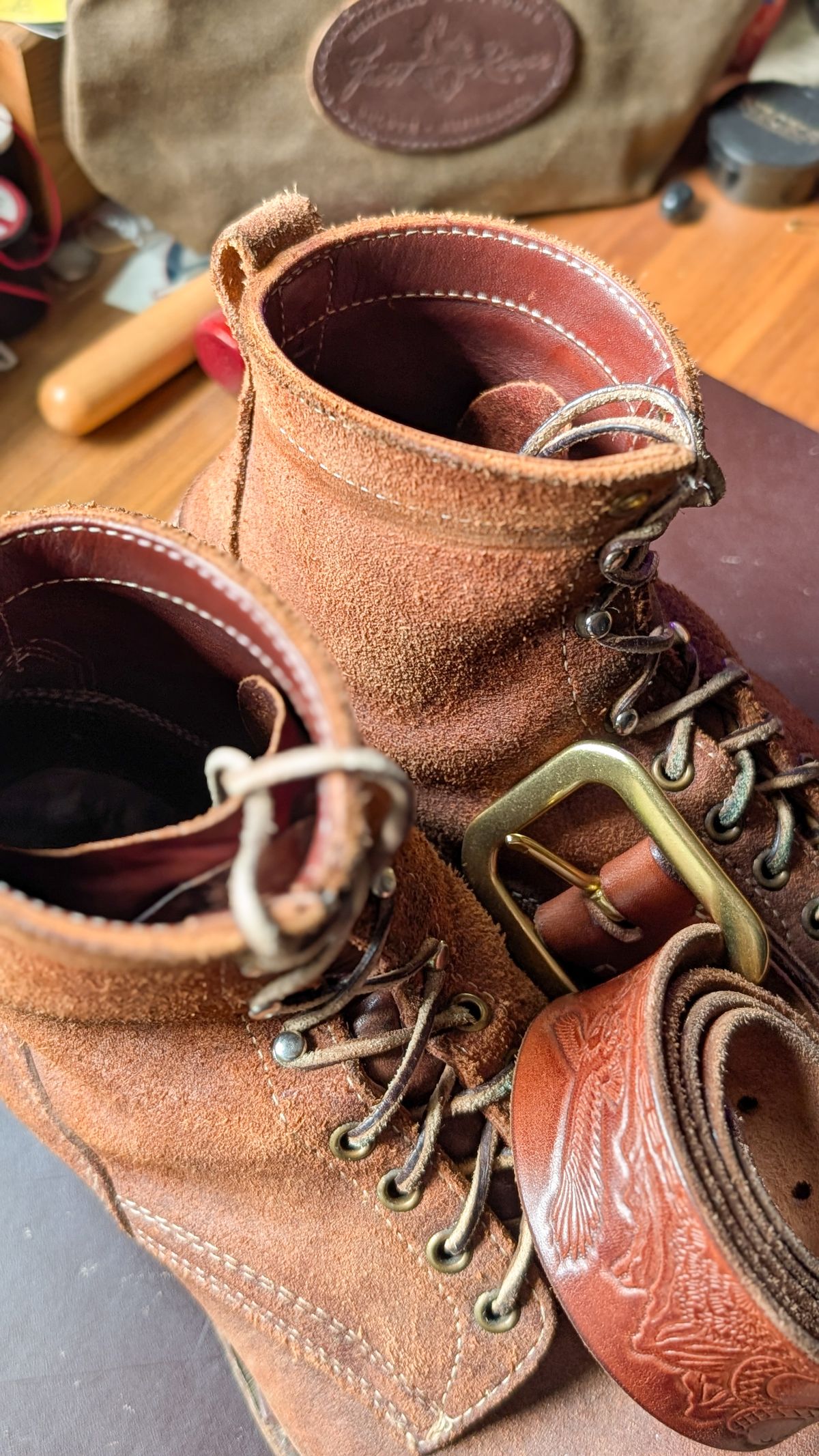 Photo by demo on June 5, 2026 of the White's 350 Cruiser in Seidel Red Dog Oil Tan Roughout.