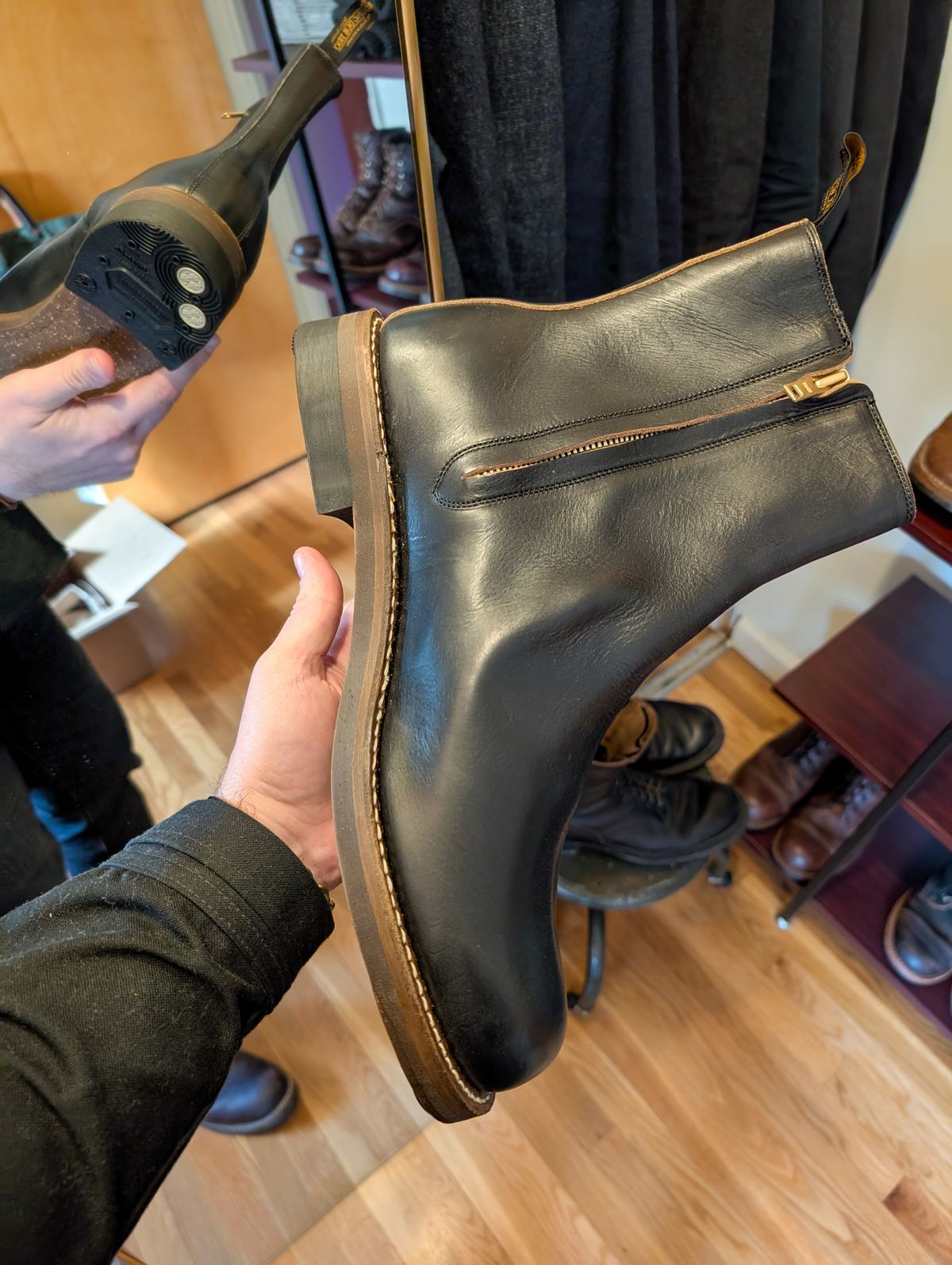Photo by demo on November 16, 2024 of the Rolling Dub Trio Casper Boot in Horween Black Chromexcel.