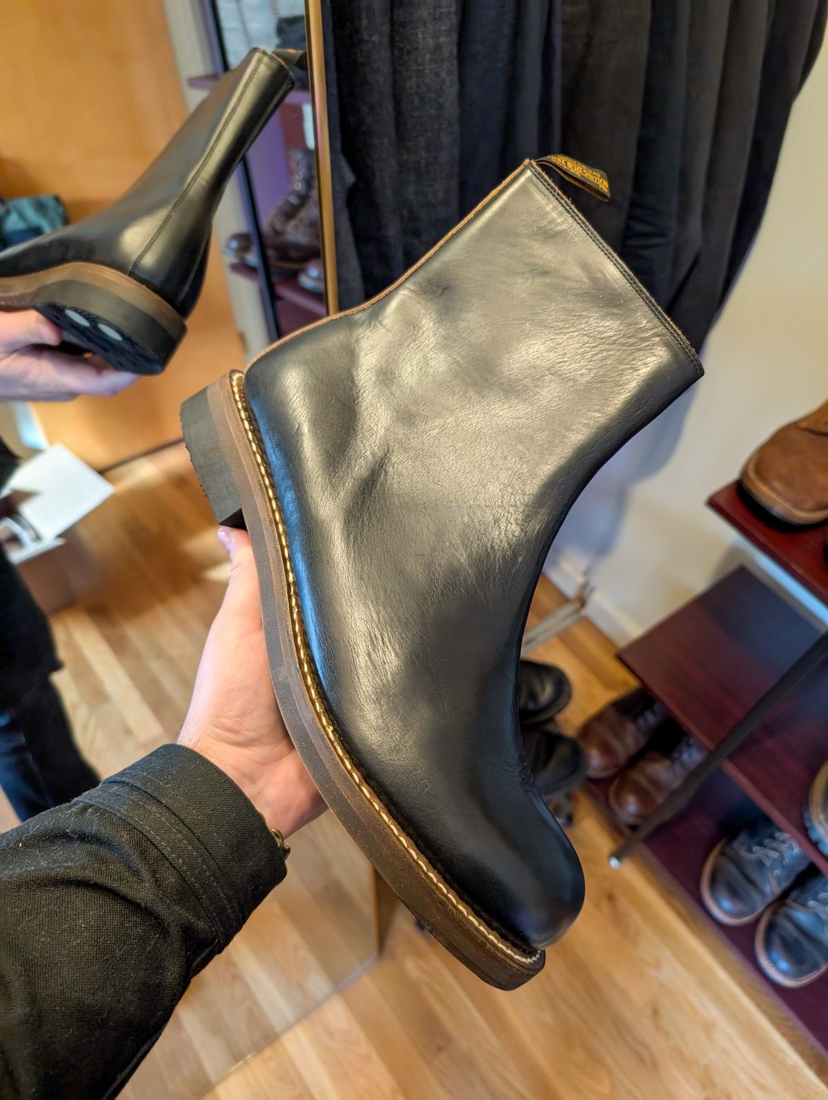Photo by demo on November 16, 2024 of the Rolling Dub Trio Casper Boot in Horween Black Chromexcel.