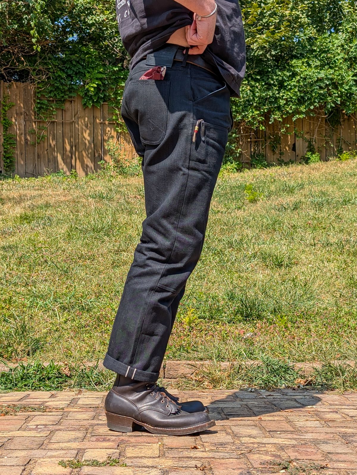 Photo by demo on September 10, 2025 of the Heritage Quality Goods Work Pants in Black Japanese Selvedge.
