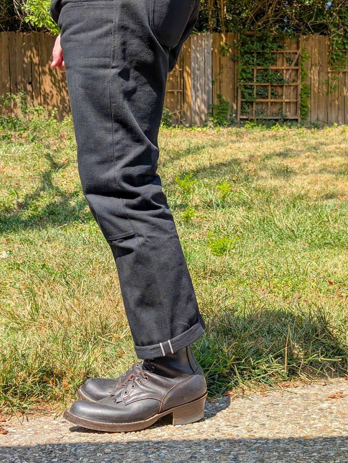 Photo by demo on September 10, 2025 of the Heritage Quality Goods Work Pants in Black Japanese Selvedge.