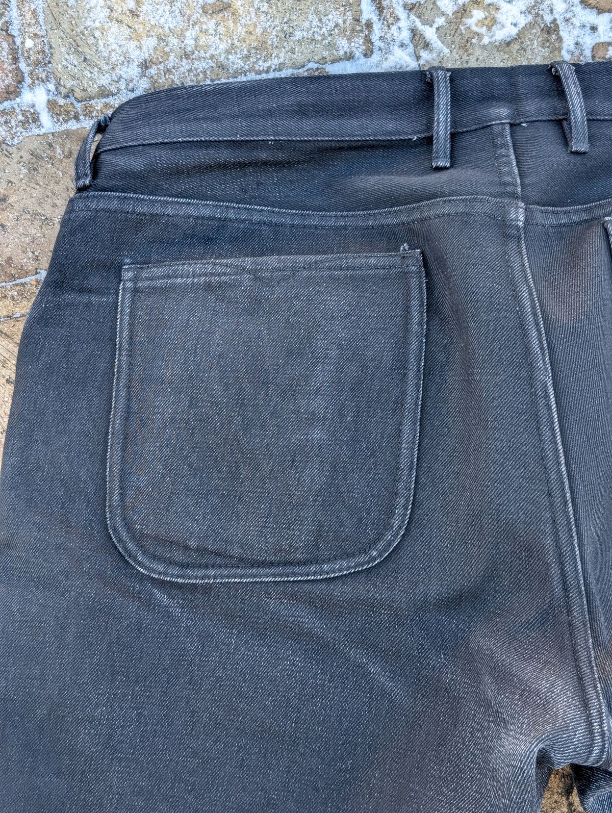 Photo by demo on January 27, 2026 of the Heritage Quality Goods Work Pants in Black Japanese Selvedge.