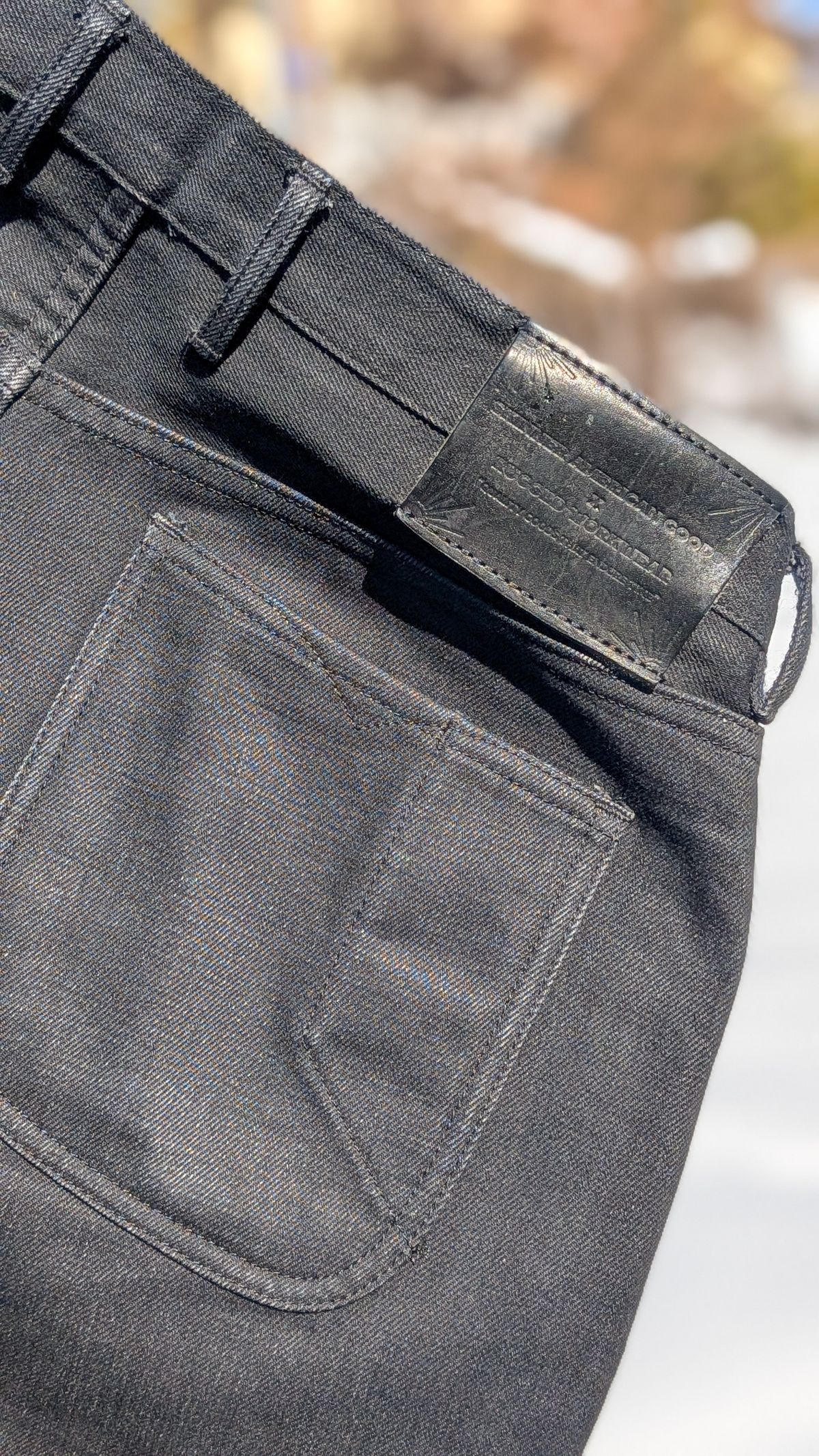 Photo by demo on January 27, 2026 of the Heritage Quality Goods Work Pants in Black Japanese Selvedge.