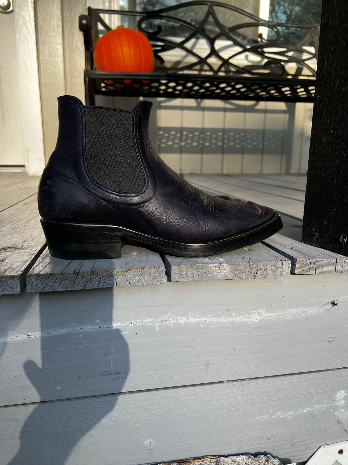 Photo by JonathonC on November 5, 2022 of the Benzein The Seventh Chelsea Boot in Shinki Purple Latigo Horsehide.