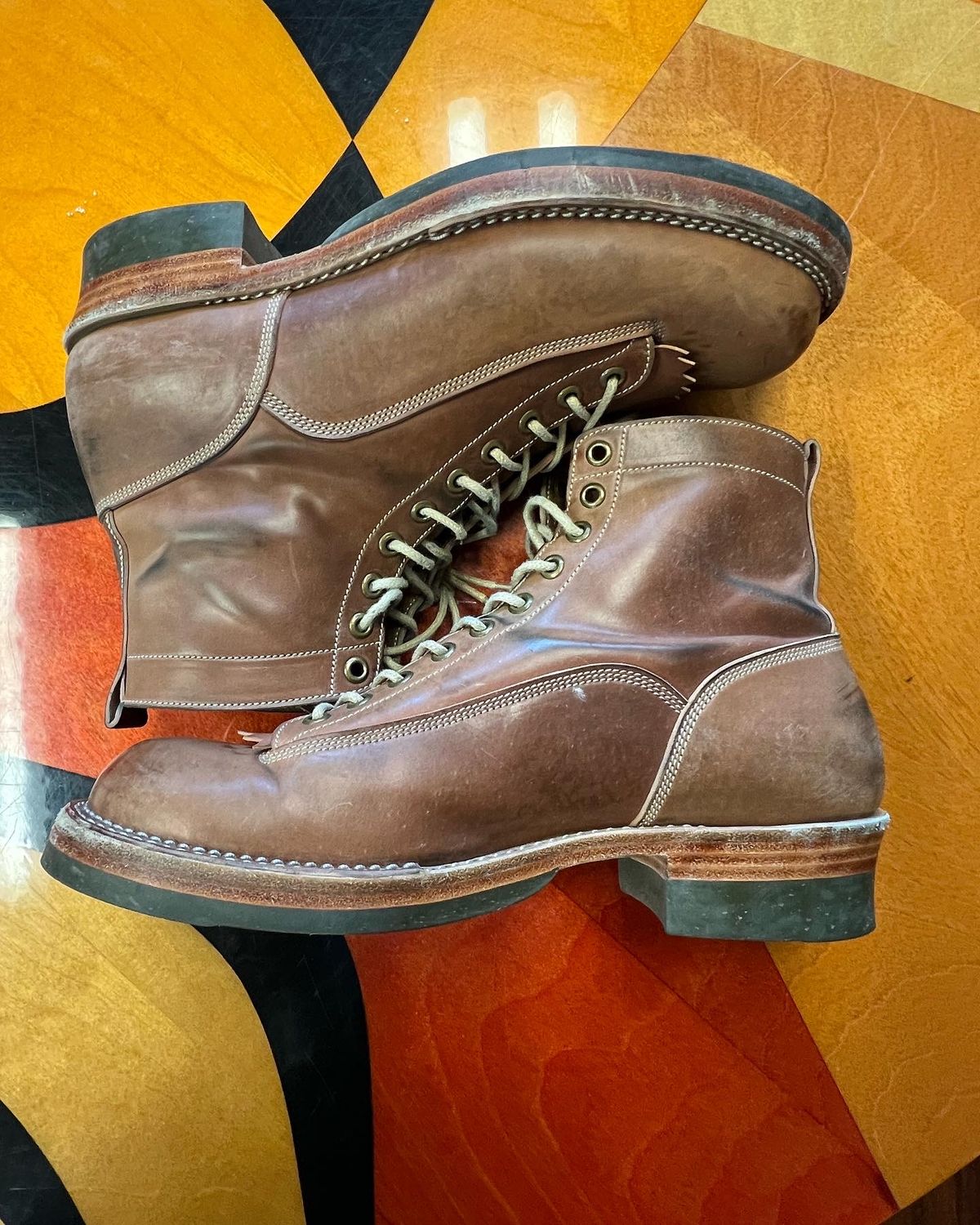 Photo by Shoepac on December 5, 2022 of the Onderhoud LVL01 Derby Boot in Horween Unglazed Natural Shell Cordovan.