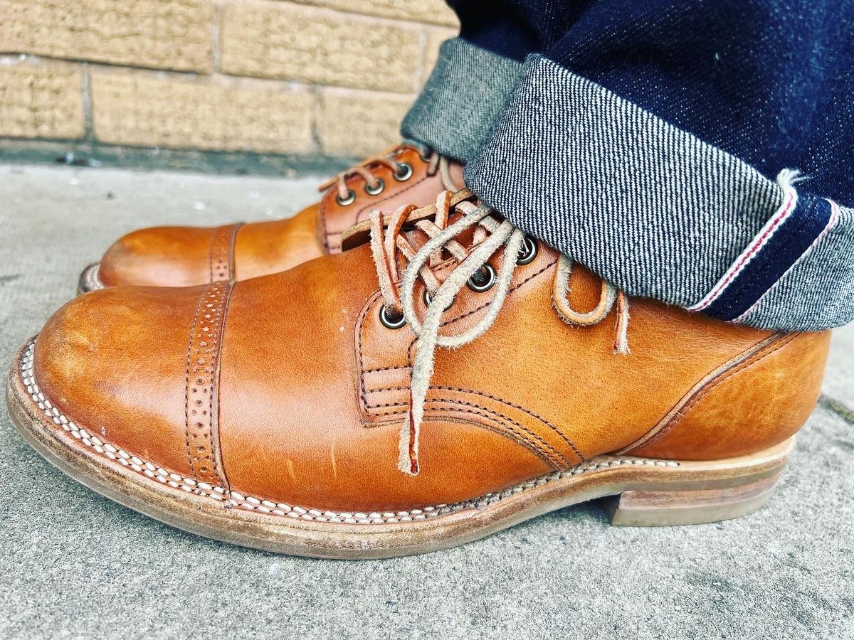 Photo by peterldavey on April 28, 2022 of the Viberg Service Boot in Tochigi Natural Cowhide.