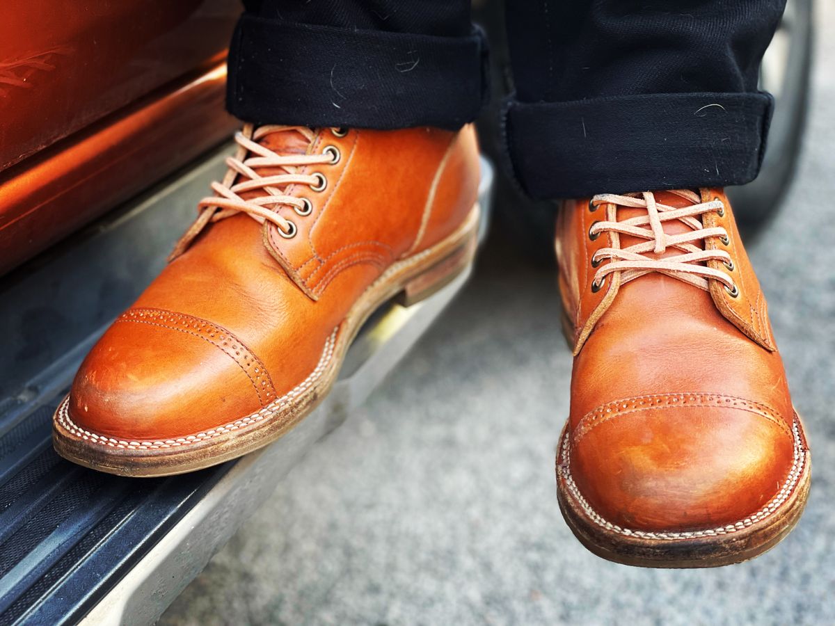 Photo by peterldavey on September 10, 2021 of the Viberg Service Boot in Tochigi Natural Cowhide.