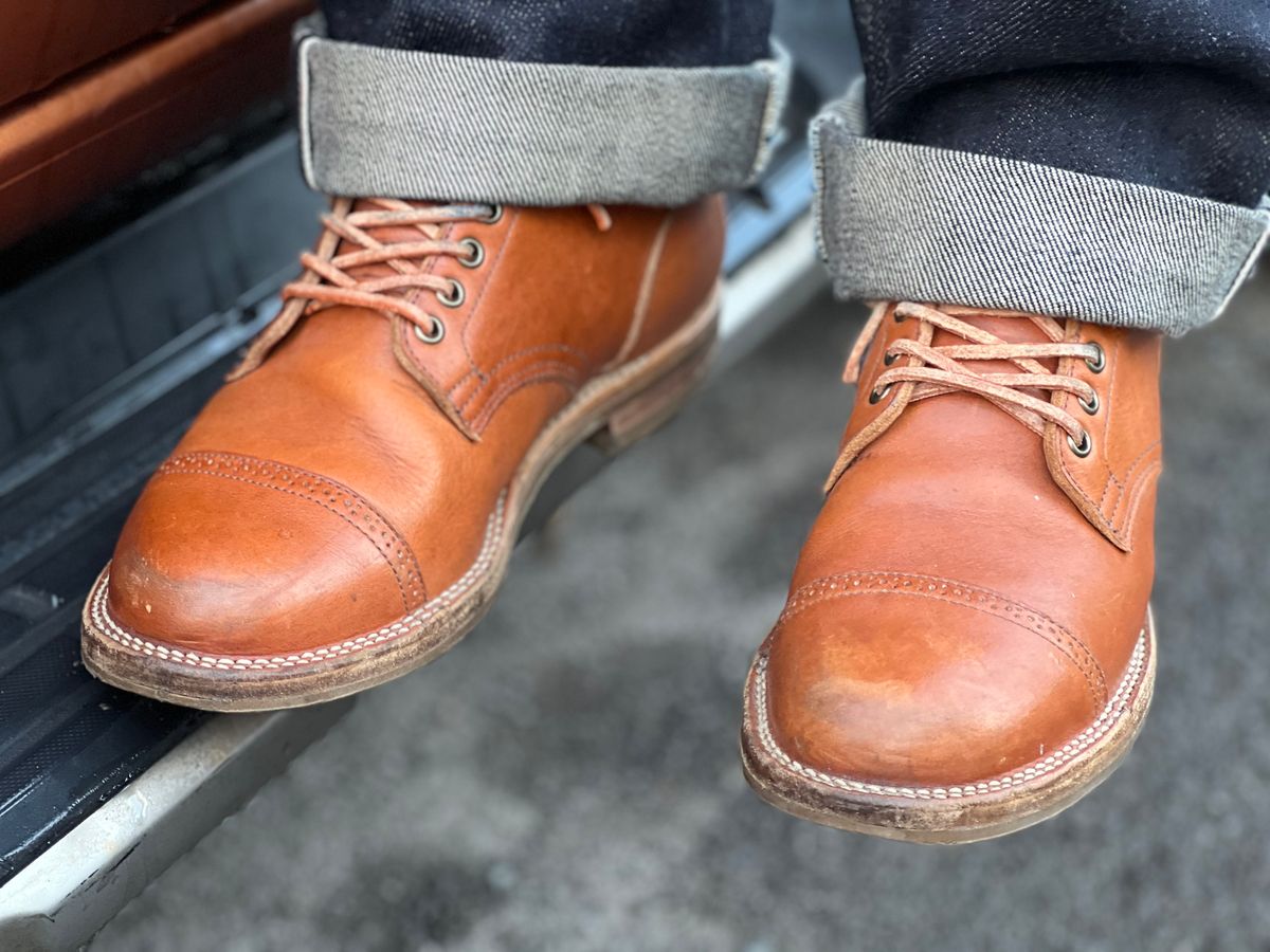 Photo by peterldavey on November 27, 2021 of the Viberg Service Boot in Tochigi Natural Cowhide.