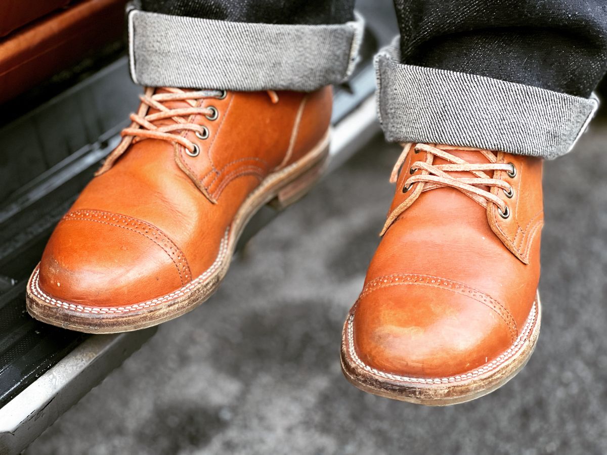 Photo by peterldavey on November 28, 2021 of the Viberg Service Boot in Tochigi Natural Cowhide.