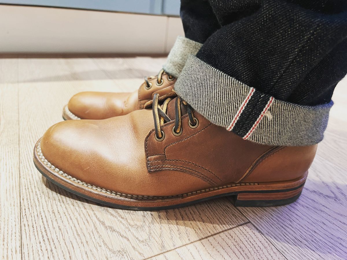 Photo by peterldavey on December 1, 2021 of the Viberg Service Boot in Horween Natural Chromexcel.