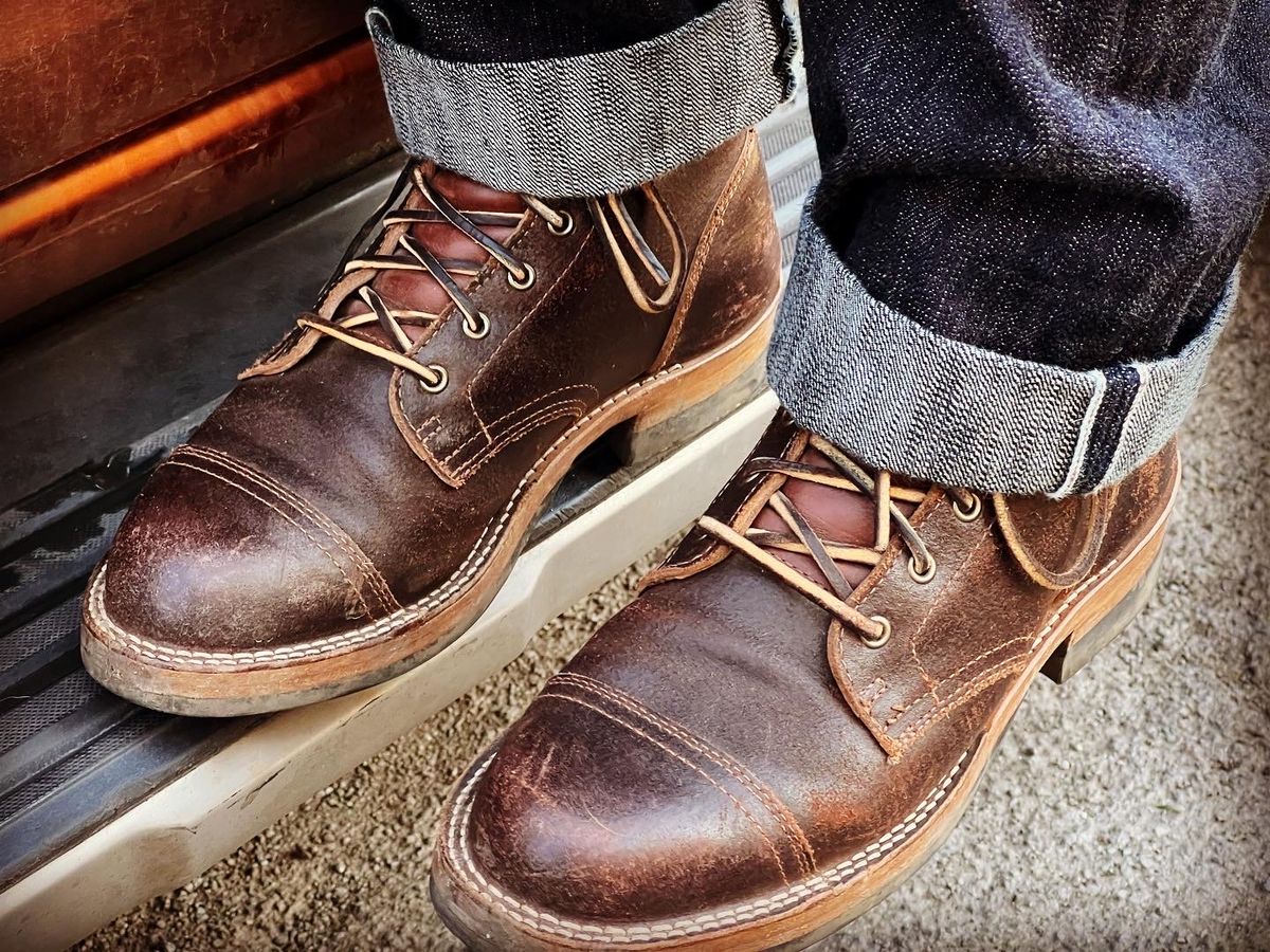 Photo by peterldavey on April 1, 2022 of the Truman Service Boot in Horween Brown Waxed Flesh.