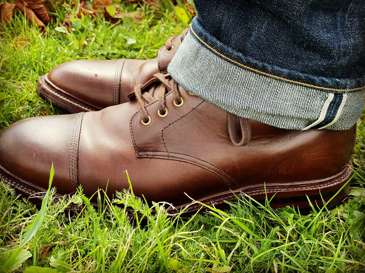 Photo by peterldavey on September 17, 2021 of the Grant Stone Cap Toe Boot in Horween Brown Chromexcel.