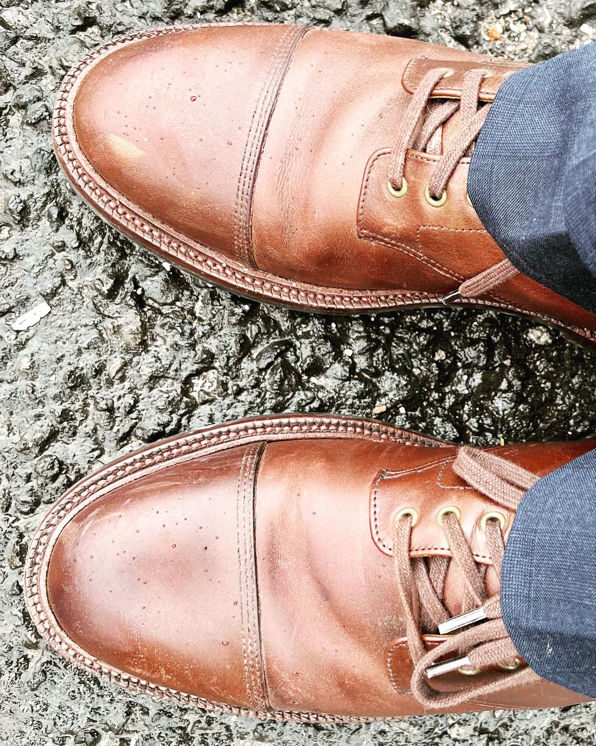 Photo by peterldavey on December 10, 2021 of the Grant Stone Cap Toe Boot in Horween Brown Chromexcel.