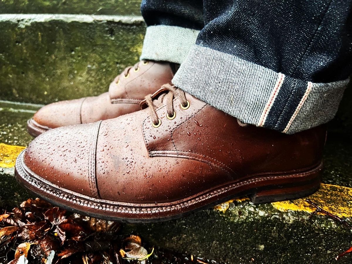 Photo by peterldavey on January 7, 2022 of the Grant Stone Cap Toe Boot in Horween Brown Chromexcel.