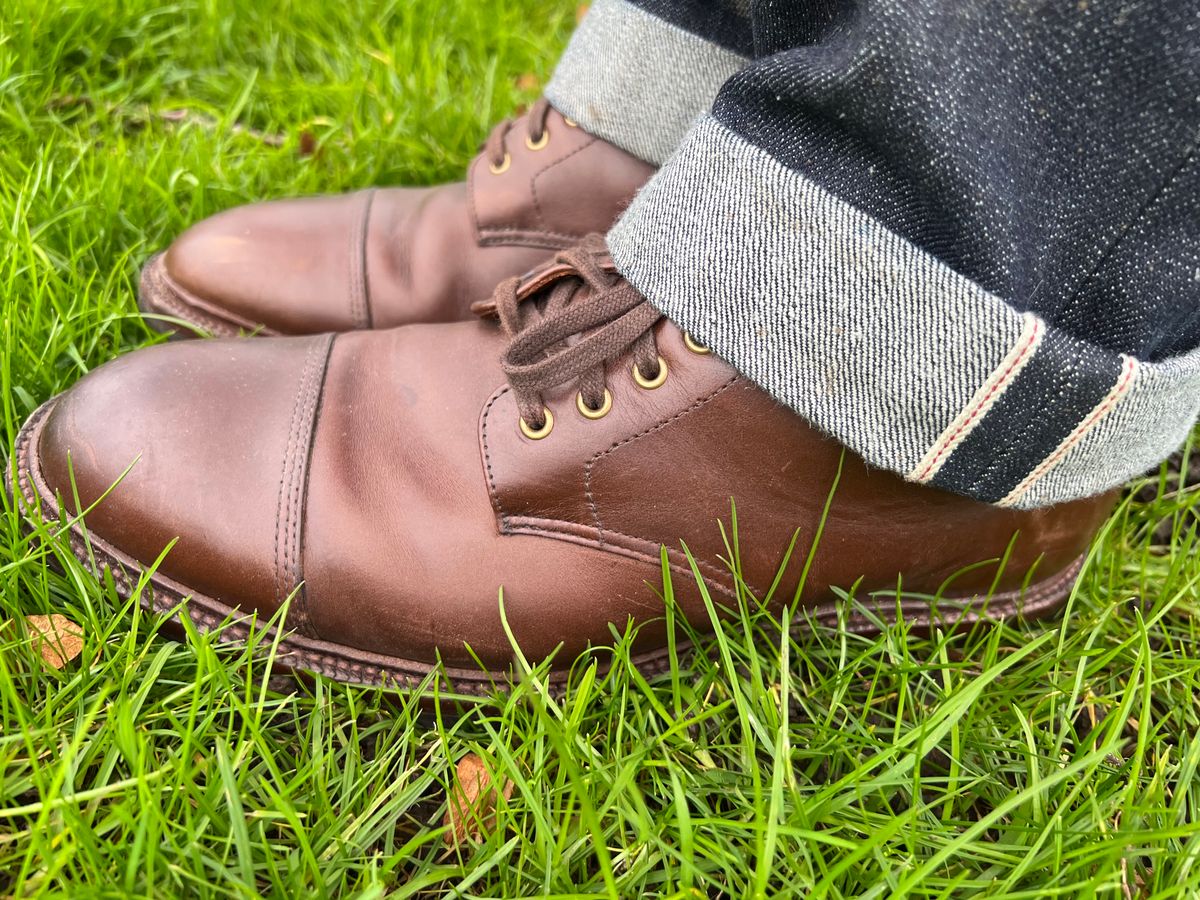 Photo by peterldavey on January 23, 2022 of the Grant Stone Cap Toe Boot in Horween Brown Chromexcel.