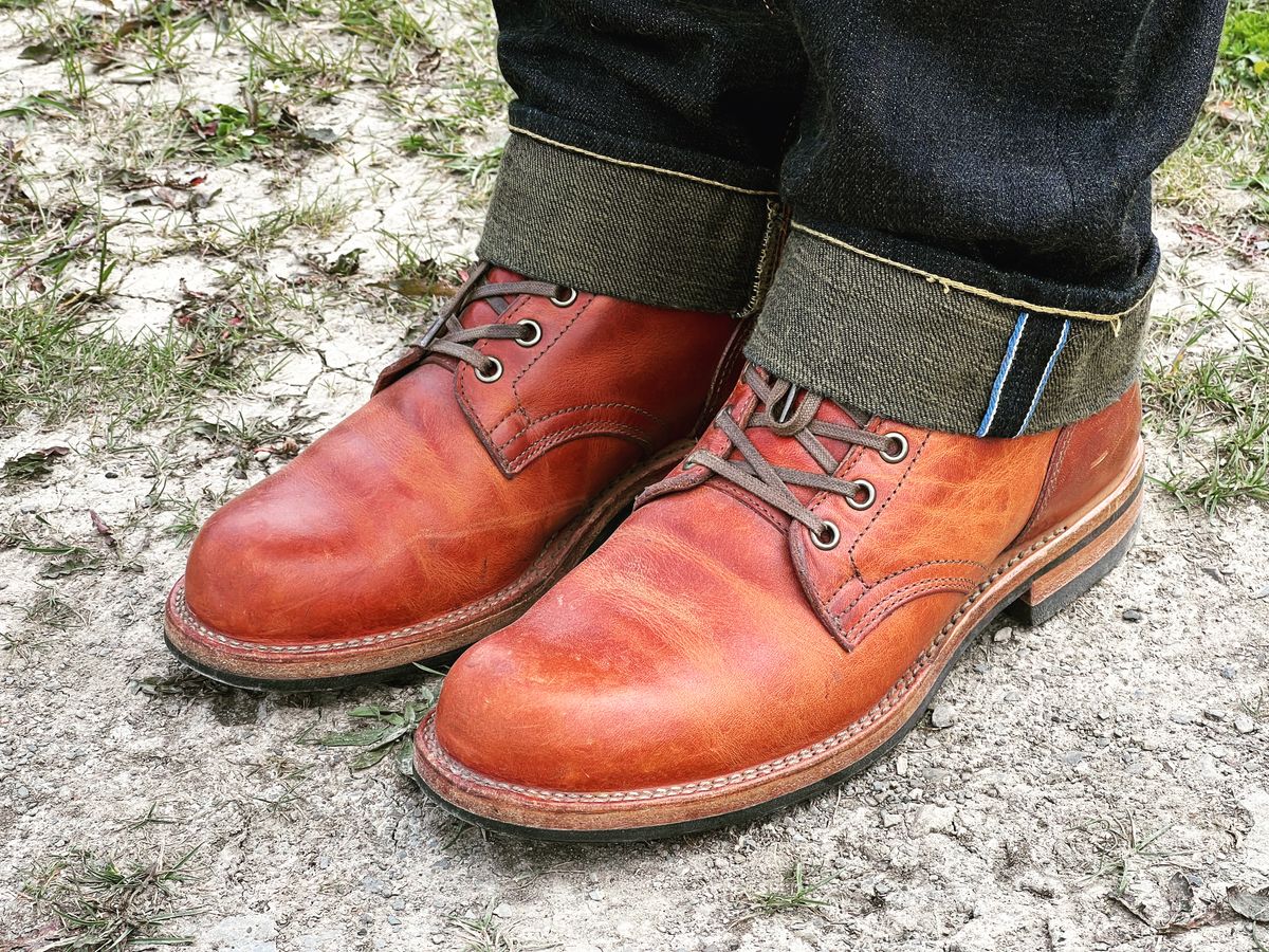 Photo by peterldavey on May 22, 2022 of the Viberg Service Boot in Horween Saddle Tan Chromepak.