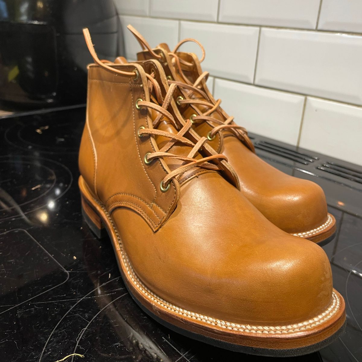 Photo by peterldavey on September 10, 2021 of the Viberg Service Boot in Maryam Natural Horsebutt.