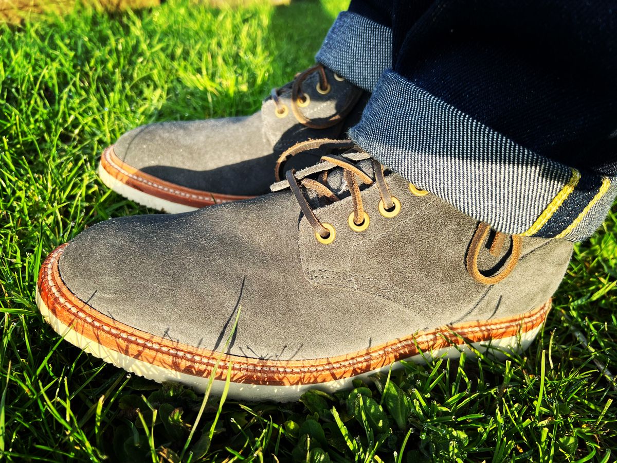 Photo by peterldavey on March 4, 2022 of the Grant Stone Diesel Boot in C.F. Stead Loden Janus Calf Suede.