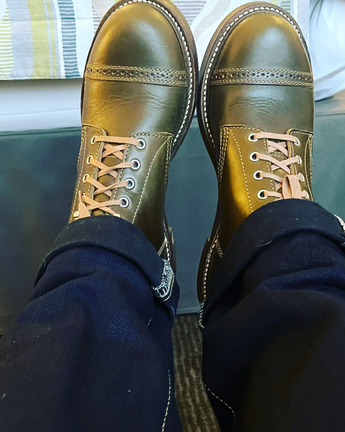 Photo by peterldavey on March 9, 2022 of the John Lofgren M-43 Service Shoes in Horween Olive Chromexcel.