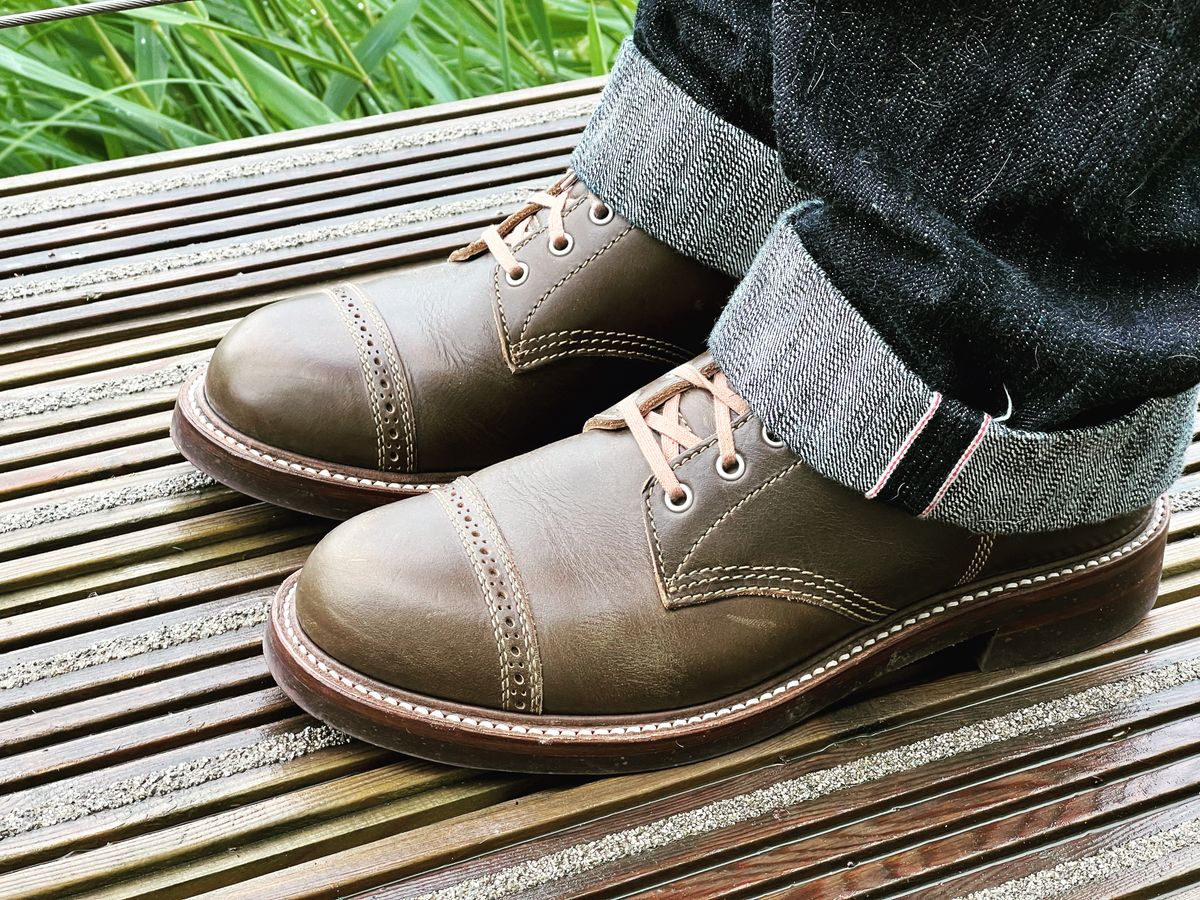 Photo by peterldavey on June 4, 2022 of the John Lofgren M-43 Service Shoes in Horween Olive Chromexcel.