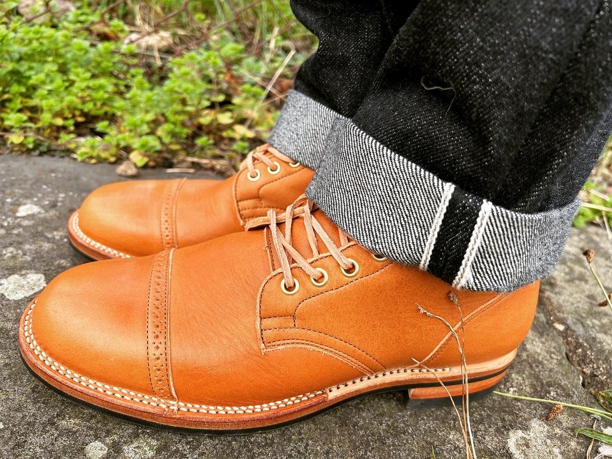 Photo by peterldavey on October 8, 2021 of the Viberg Service Boot in Horween Natural Essex.