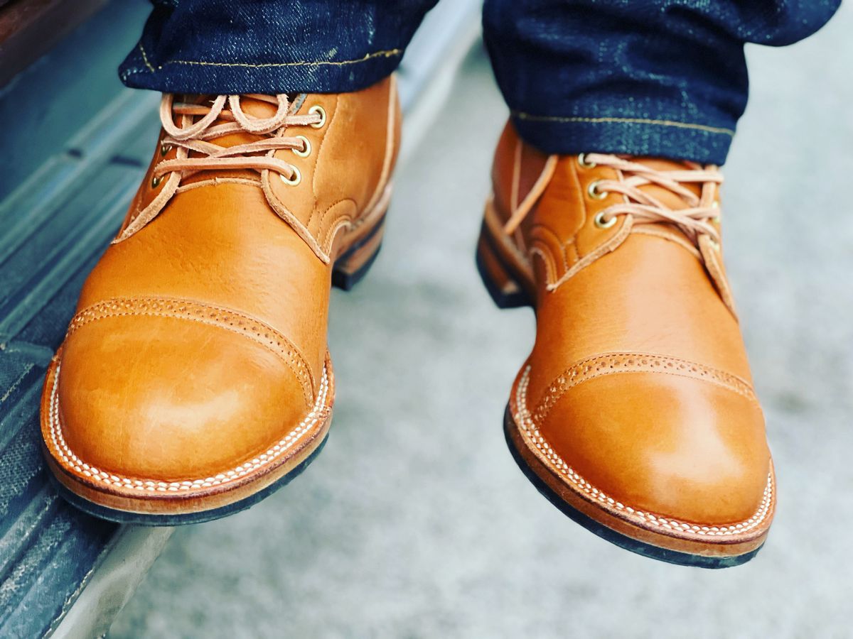 Photo by peterldavey on October 23, 2021 of the Viberg Service Boot in Horween Natural Essex.