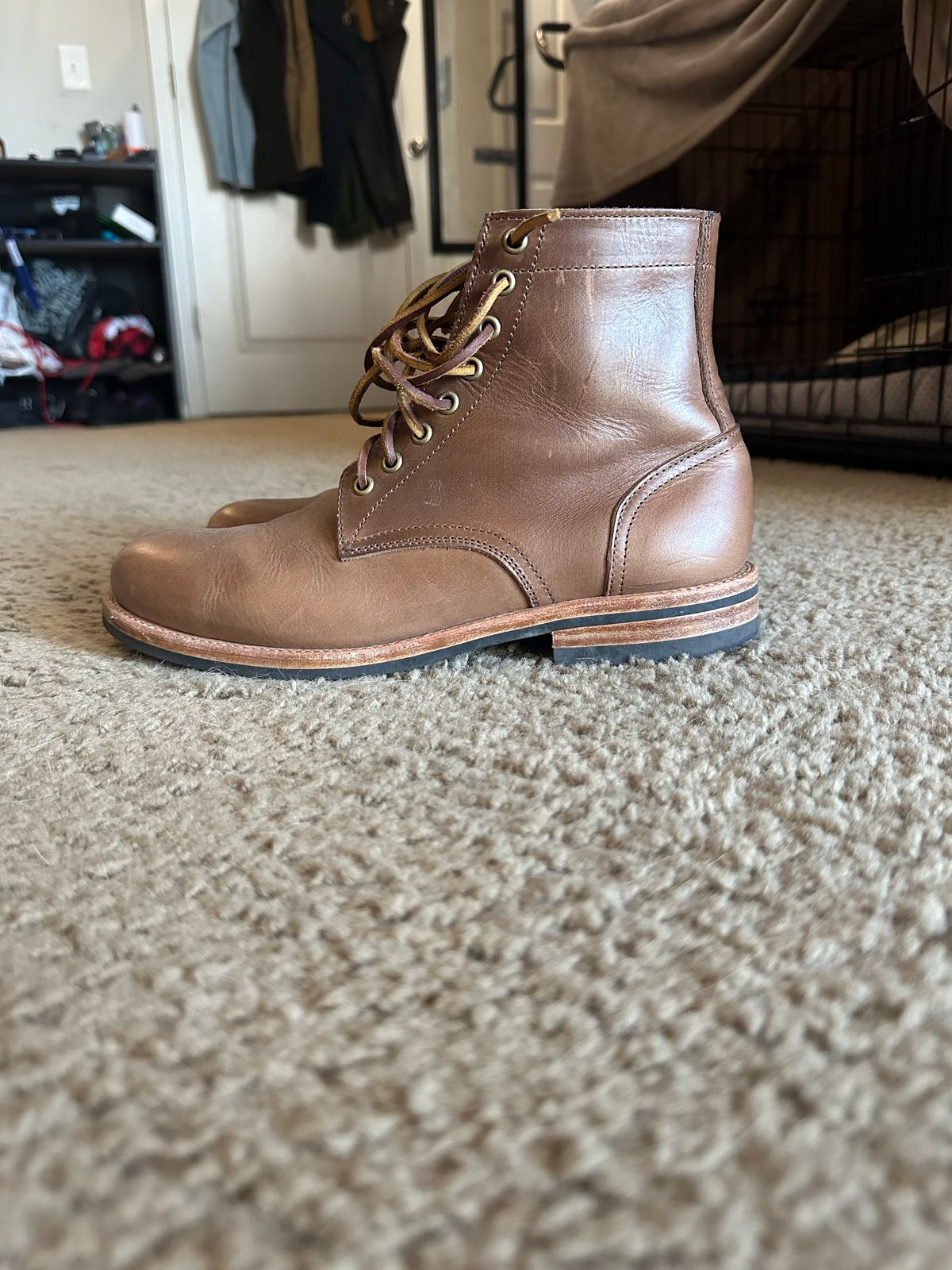 Photo by rus_boot on November 2, 2022 of the Oak Street Bootmakers Trench Boot in Horween Natural Chromexcel.