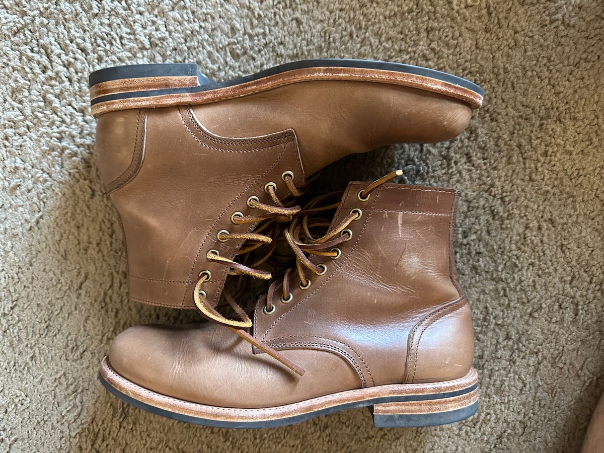 Photo by rus_boot on November 2, 2022 of the Oak Street Bootmakers Trench Boot in Horween Natural Chromexcel.