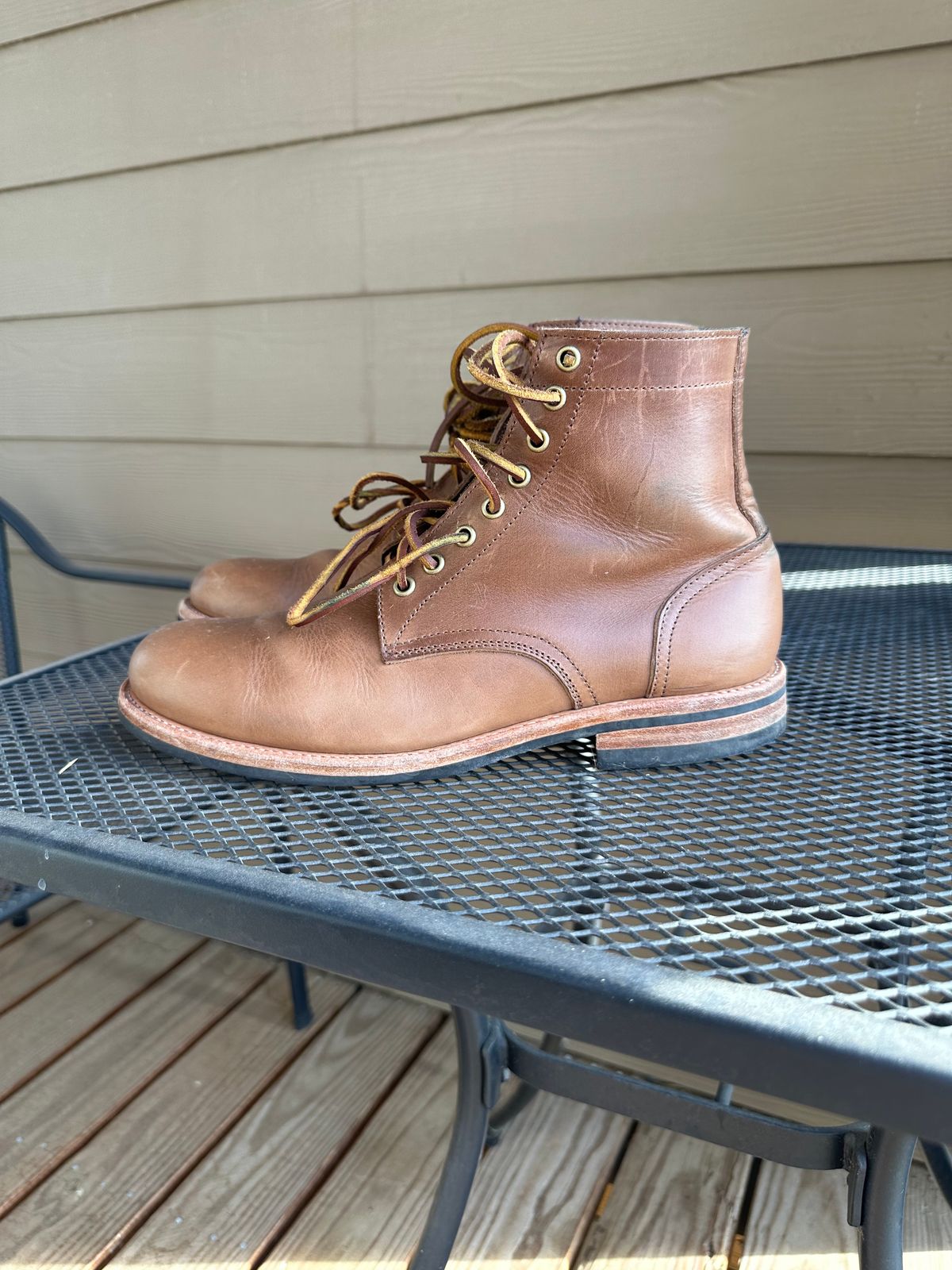 Photo by rus_boot on January 1, 2023 of the Oak Street Bootmakers Trench Boot in Horween Natural Chromexcel.