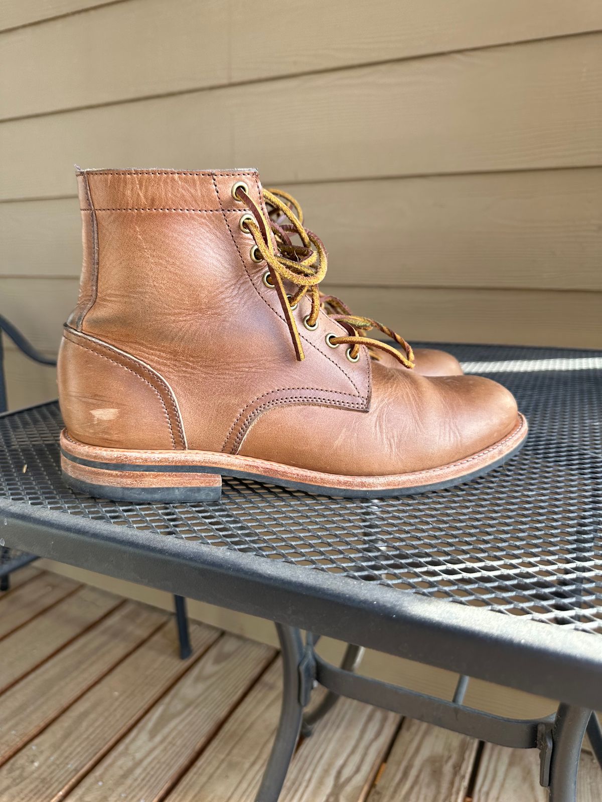 Photo by rus_boot on January 1, 2023 of the Oak Street Bootmakers Trench Boot in Horween Natural Chromexcel.