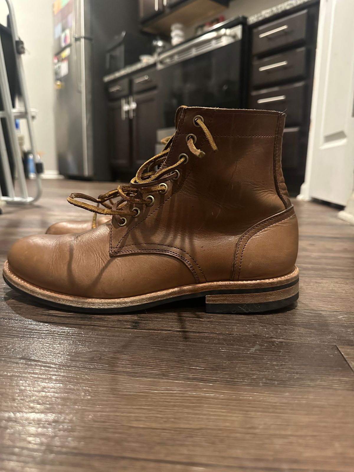 Photo by rus_boot on February 1, 2023 of the Oak Street Bootmakers Trench Boot in Horween Natural Chromexcel.