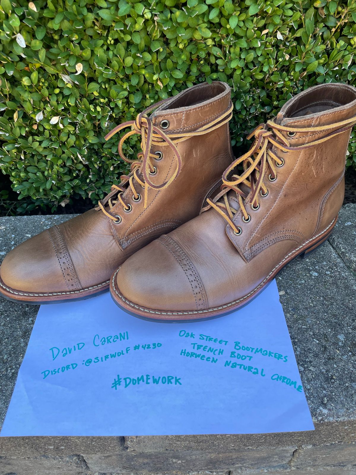 Photo by sirwolf on October 1, 2022 of the Oak Street Bootmakers Trench Boot in Horween Natural Chromexcel.