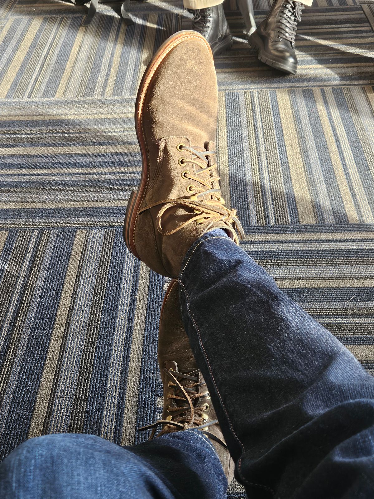 Photo by grim_f on January 30, 2024 of the Grant Stone Diesel Boot in C.F. Stead Loden Janus Calf Suede.