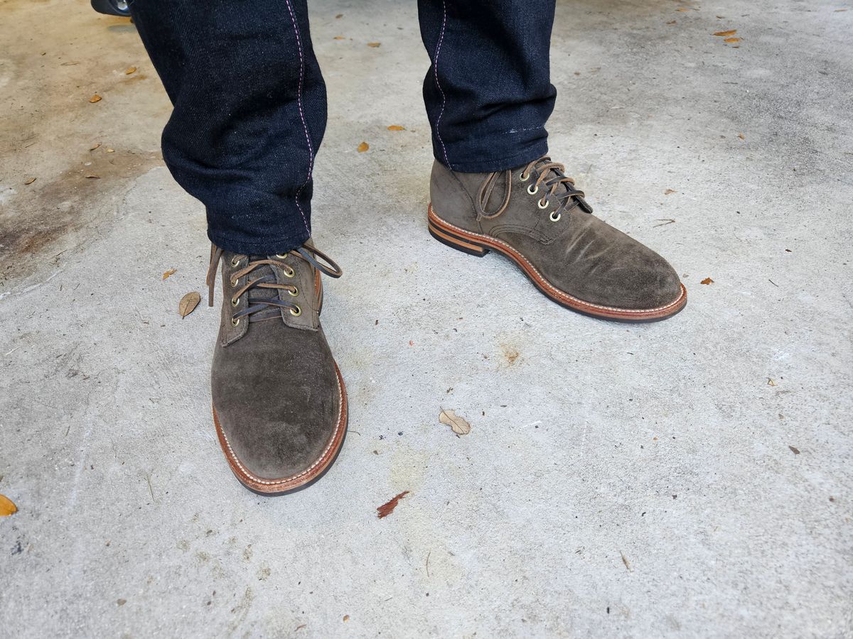 Photo by grim_f on January 21, 2024 of the Grant Stone Diesel Boot in C.F. Stead Loden Janus Calf Suede.