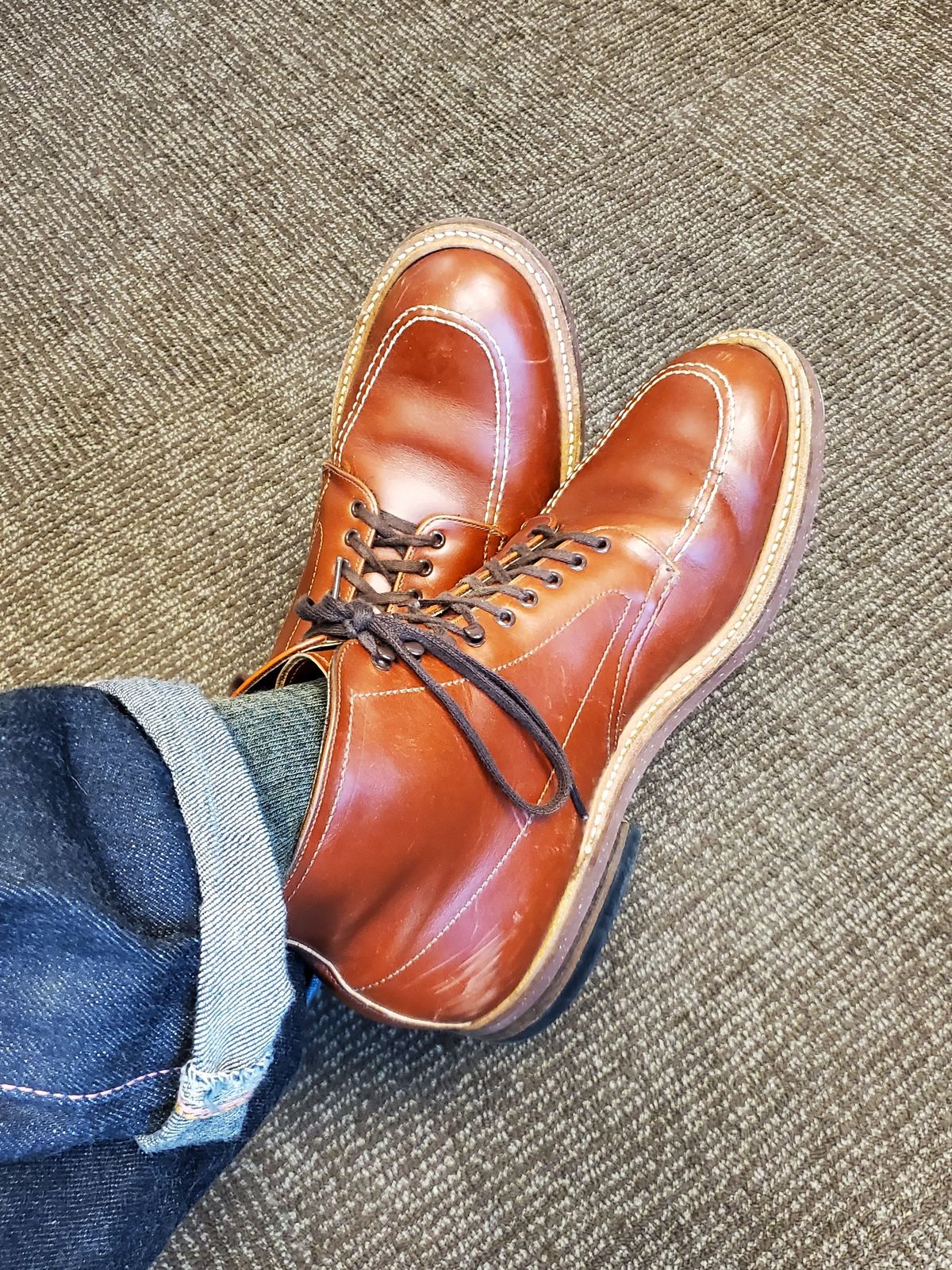 Photo by grim_f on June 29, 2022 of the Alden Indy Boot in Burnished Tan Calfskin.