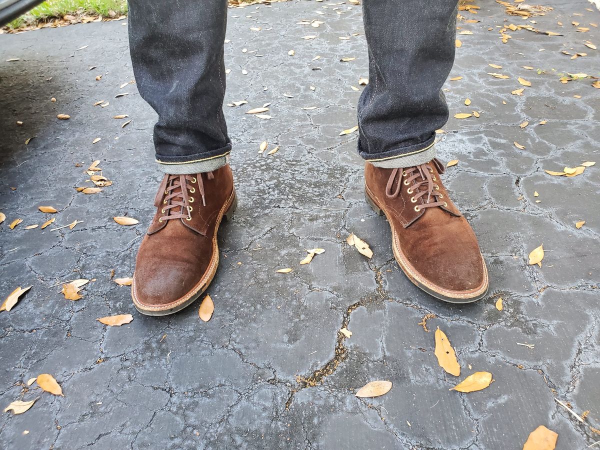 Photo by grim_f on March 4, 2022 of the Alden Plain Toe Boot in Horween Tobacco Chamois Roughout.