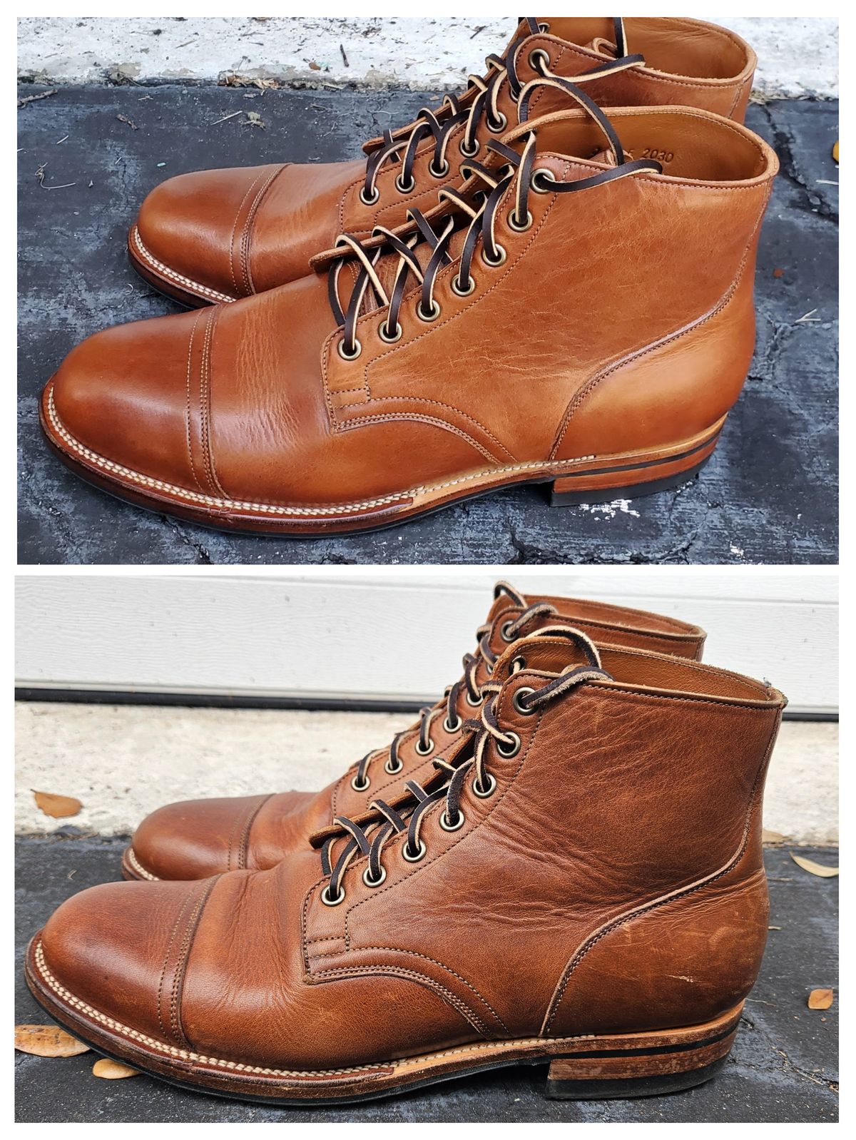 Photo by grim_f on December 4, 2023 of the Viberg Service Boot in Horween Toasted Coconut Dublin.