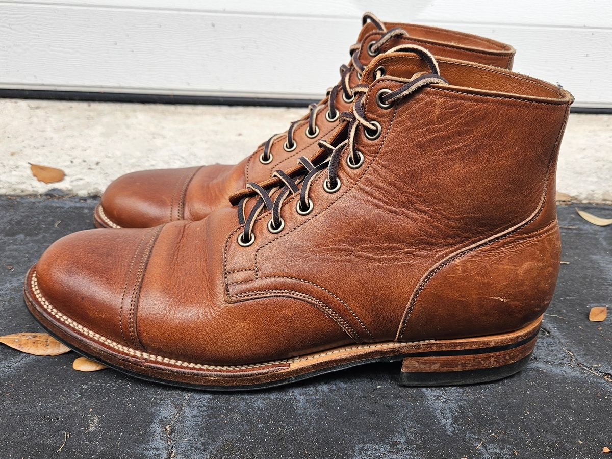 Photo by grim_f on December 4, 2023 of the Viberg Service Boot in Horween Toasted Coconut Dublin.