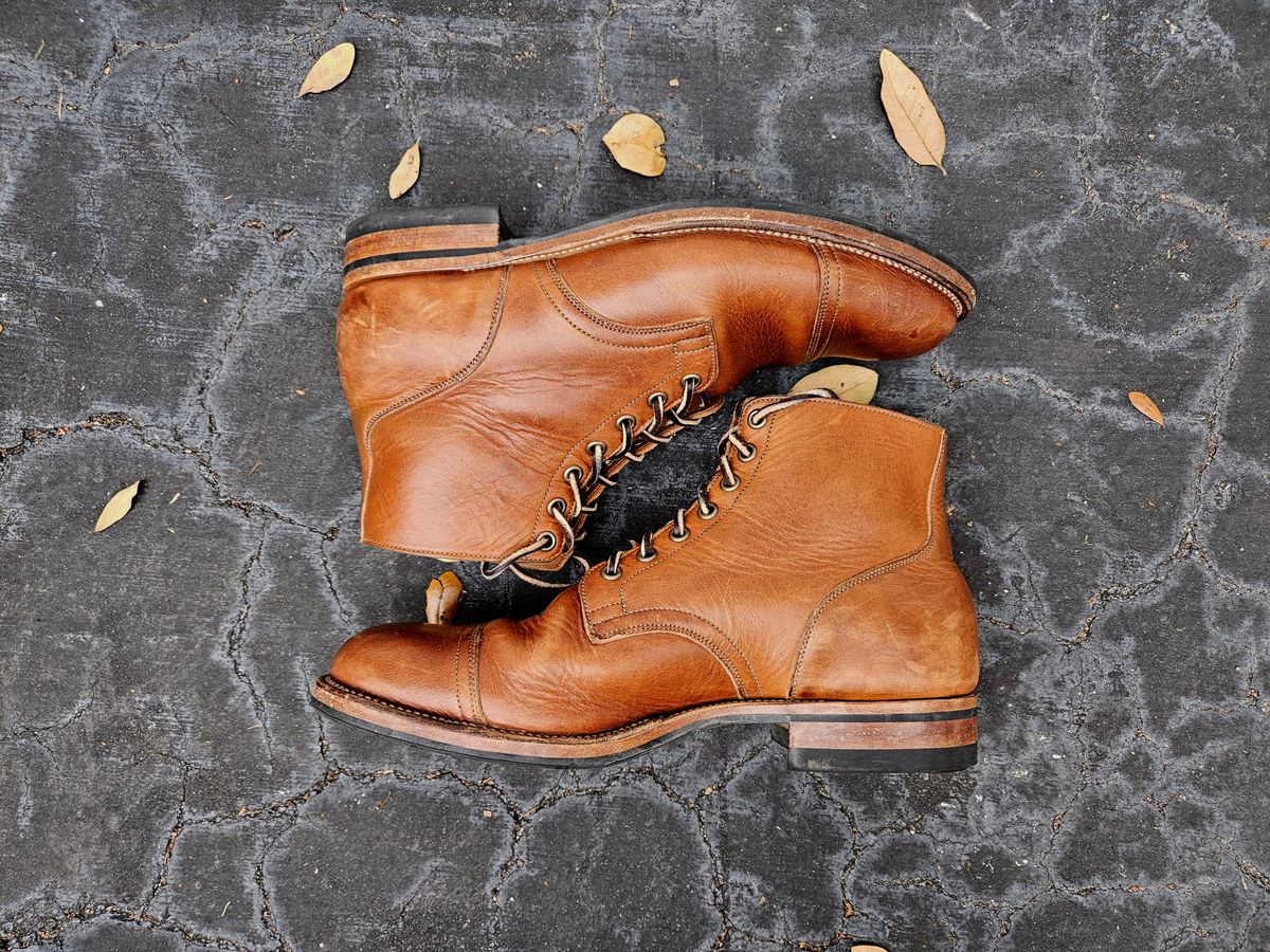 Photo by grim_f on February 5, 2024 of the Viberg Service Boot in Horween Toasted Coconut Dublin.
