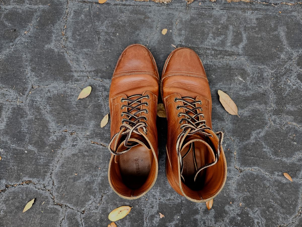 Photo by grim_f on February 5, 2024 of the Viberg Service Boot in Horween Toasted Coconut Dublin.