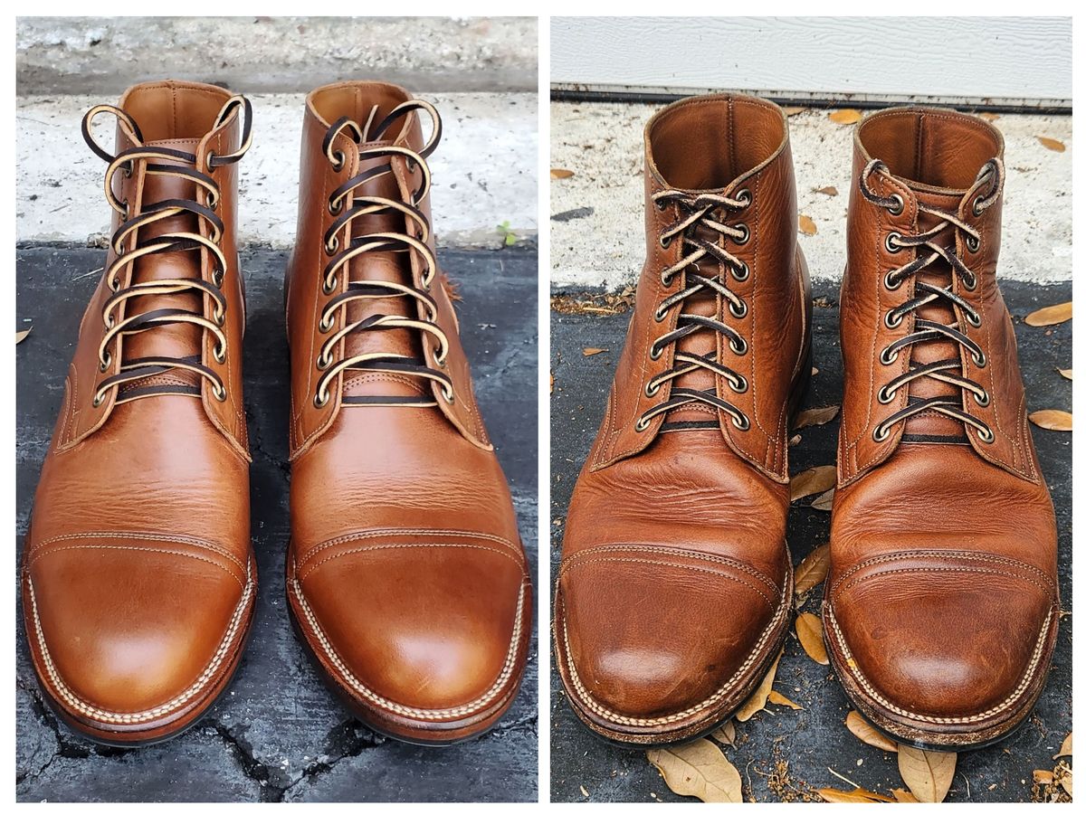 Photo by grim_f on March 2, 2024 of the Viberg Service Boot in Horween Toasted Coconut Dublin.